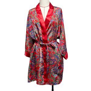 Vintage Morgan Taylor Size S Red Printed Satin Loungewear Robe
